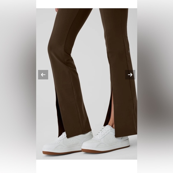 ALO Yoga Airbrush High Waist Flutter Leggings. Chocolate Brown Flare w Split. - Picture 11 of 16
